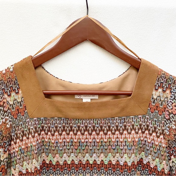 Dress Barn 70’s Vibe Crochet Shift Dress with Suede Collar - Picture 4 of 7